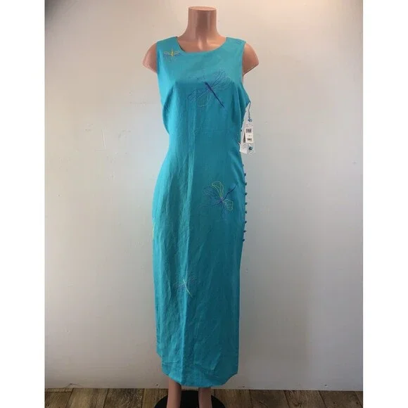 Donna Morgan Vintage Floral Embroidered Maxi Linen Dress Women’s 16 - Picture 9 of 16